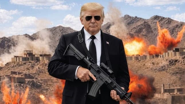 Trump holds machine gun in bizarre ‘no more Mr Nice Guy’ threat to Iran